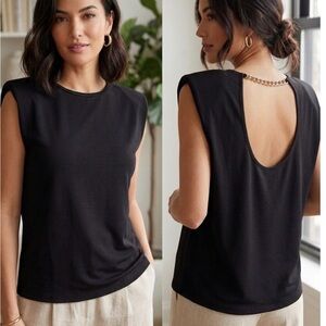 Nine West Black Muscle Top with faux gold chain accenting the back NWT